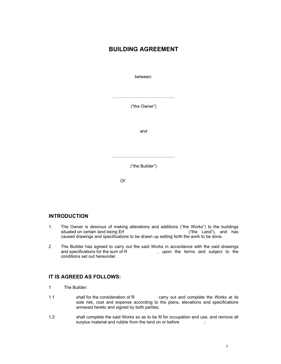 Building Agreement Template - Lines, Page 1