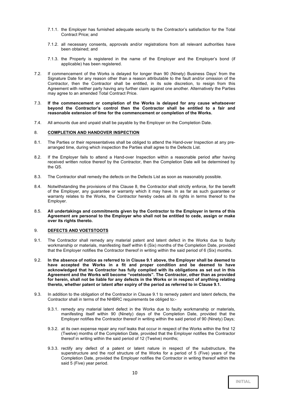 Building Agreement Template - Tables, Page 10