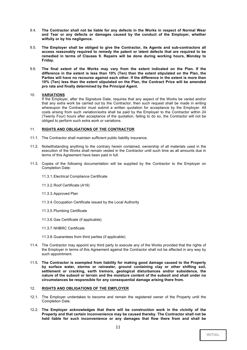 Building Agreement Template - Tables, Page 11