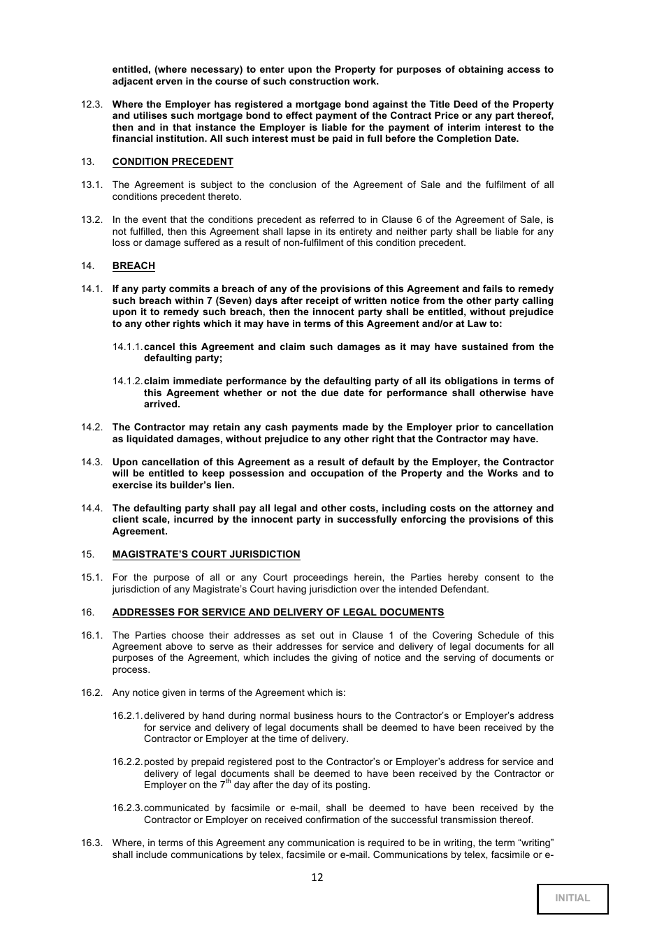 Building Agreement Template - Tables, Page 12