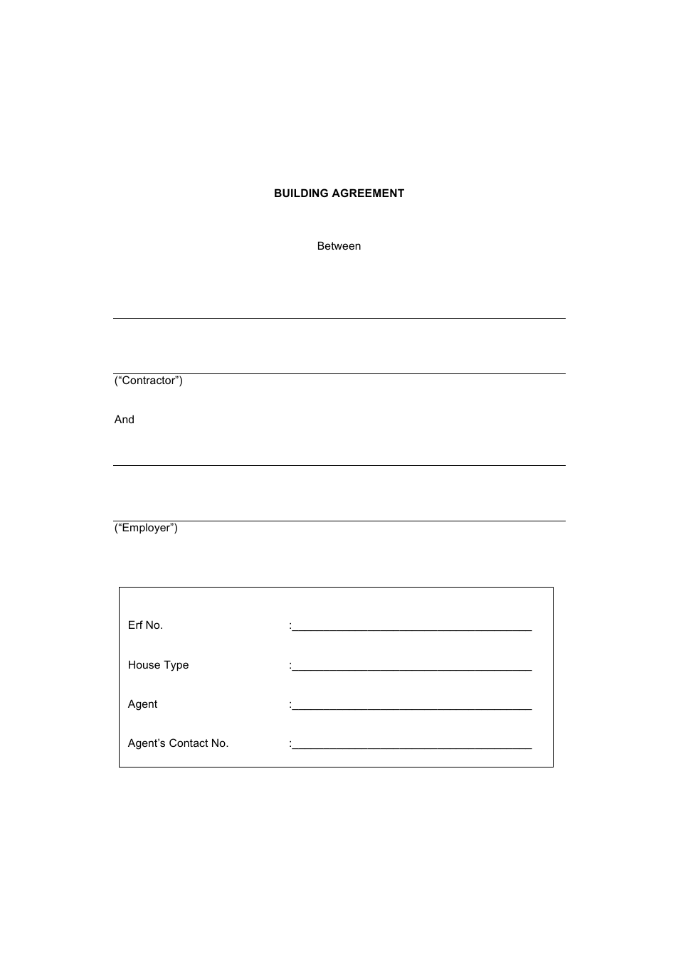 Building Agreement Template - Tables, Page 1
