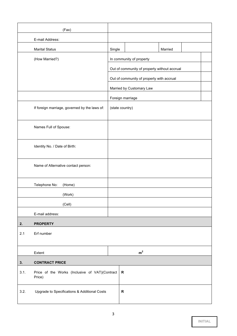 Building Agreement Template - Tables, Page 3