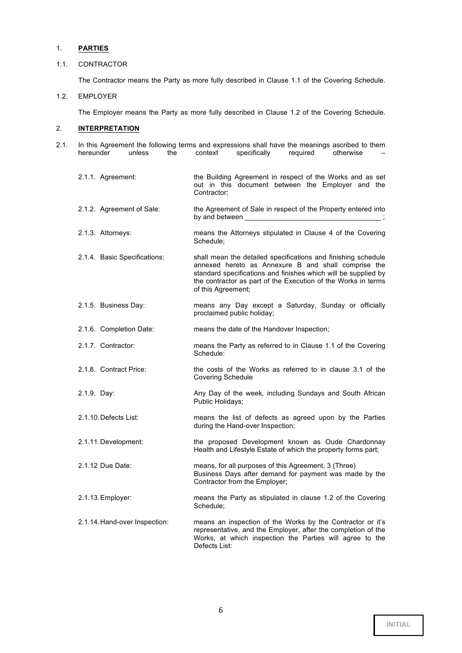 Building Agreement Template - Tables, Page 6