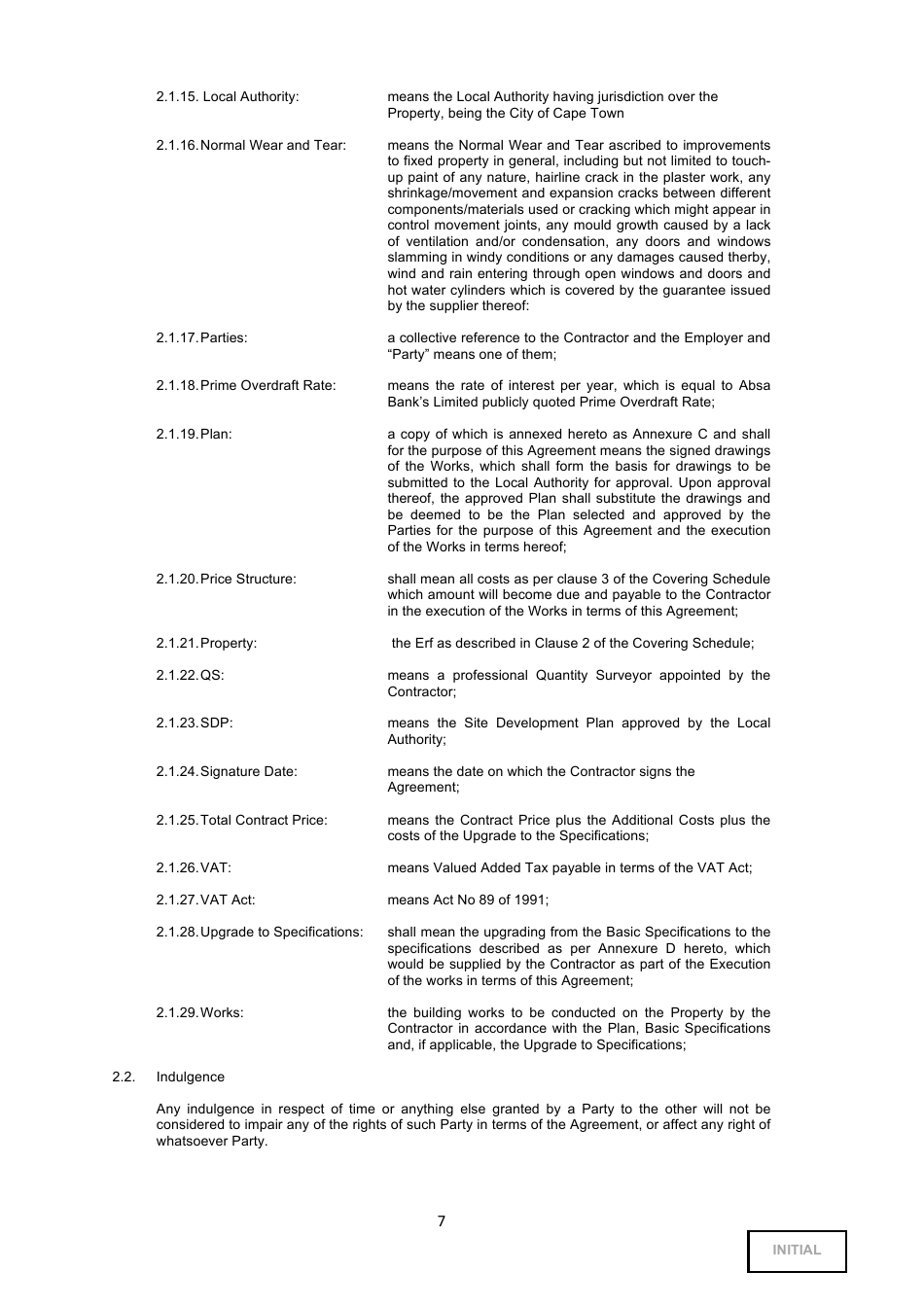 Building Agreement Template - Tables, Page 7