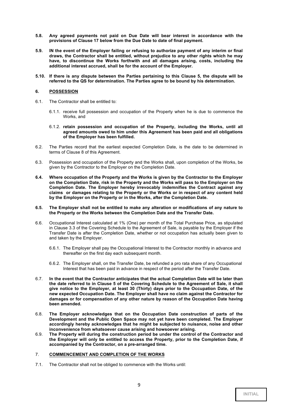 Building Agreement Template - Tables, Page 9