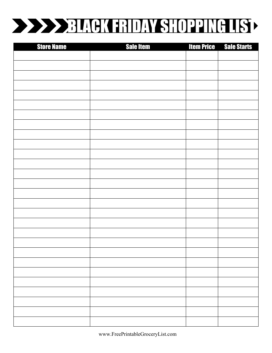 Black Friday Shopping List Template with Arrow