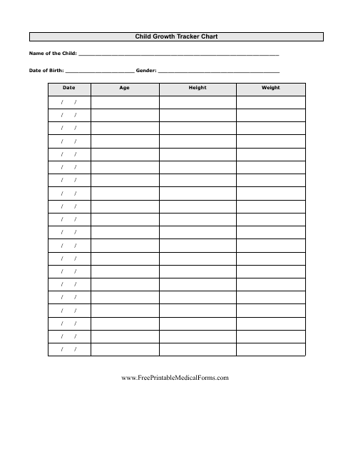 &quot;Child Growth Tracker Chart Template&quot; Download Pdf