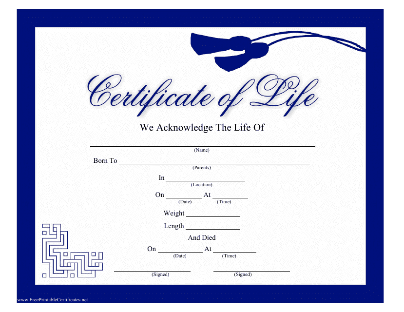 &quot;Certificate of Life Template&quot; Download Pdf