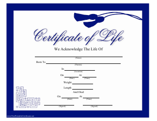 &quot;Certificate of Life Template&quot;