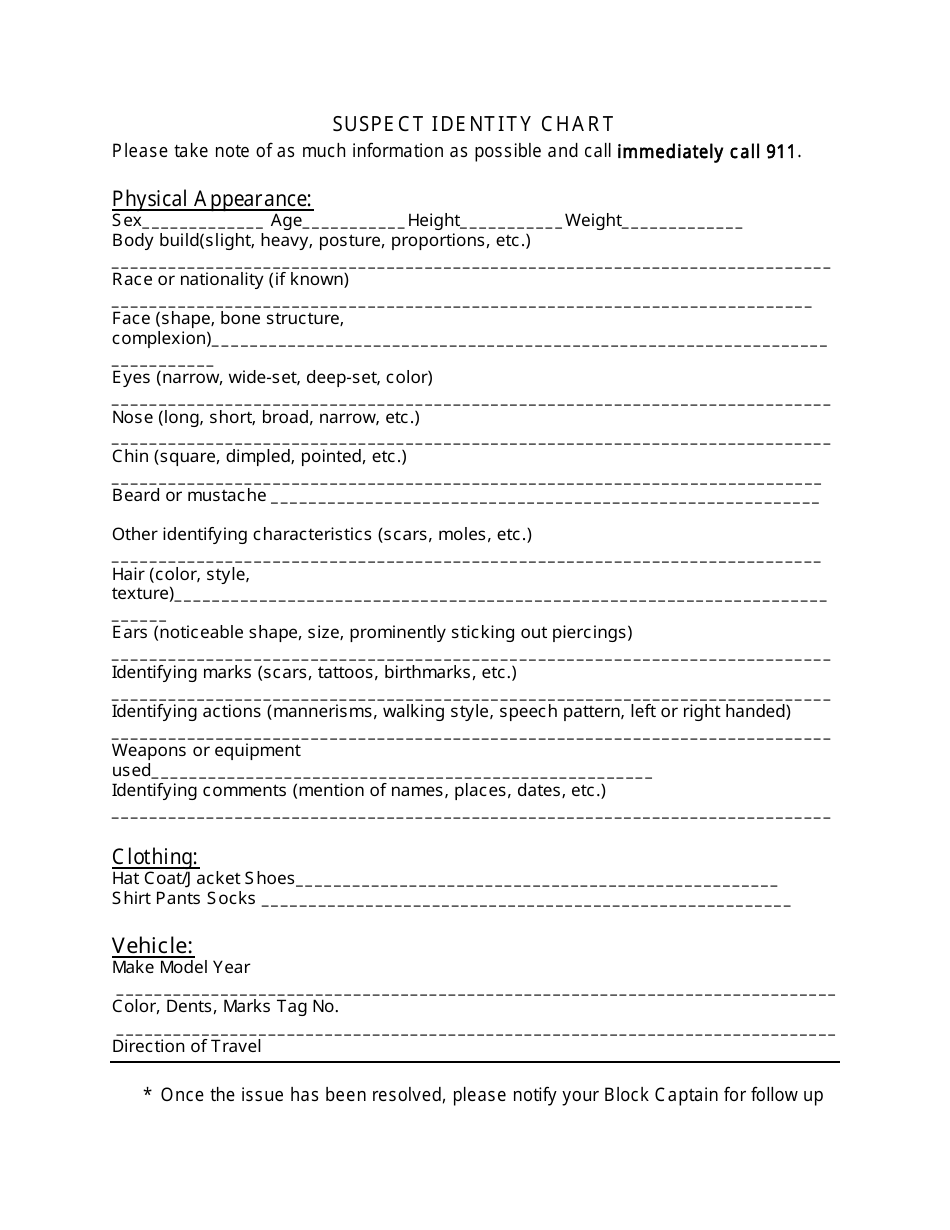 Suspect Identity Appearance Form, Page 1