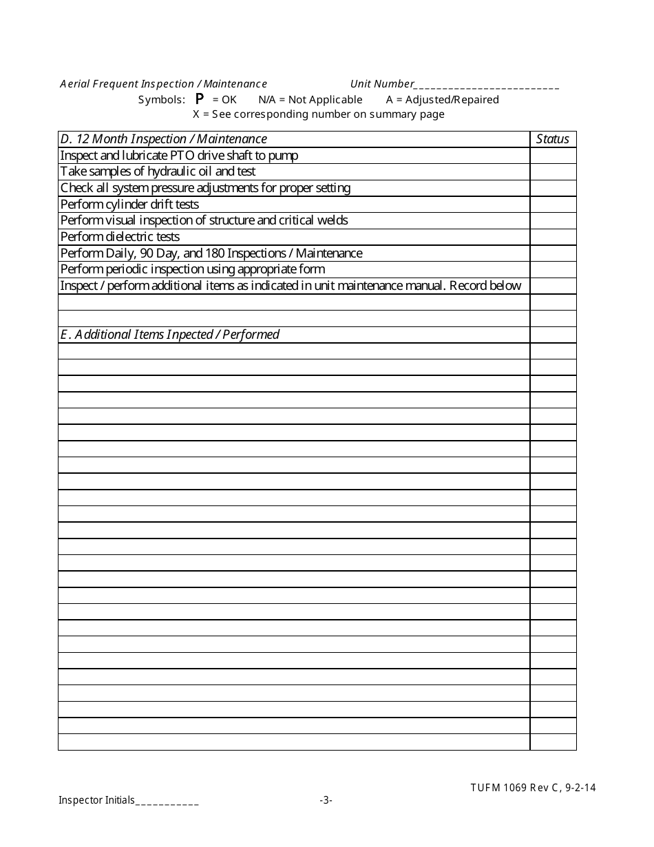 Aerial Platform Frequent Inspection / Maintenance Form - Terex, Page 3