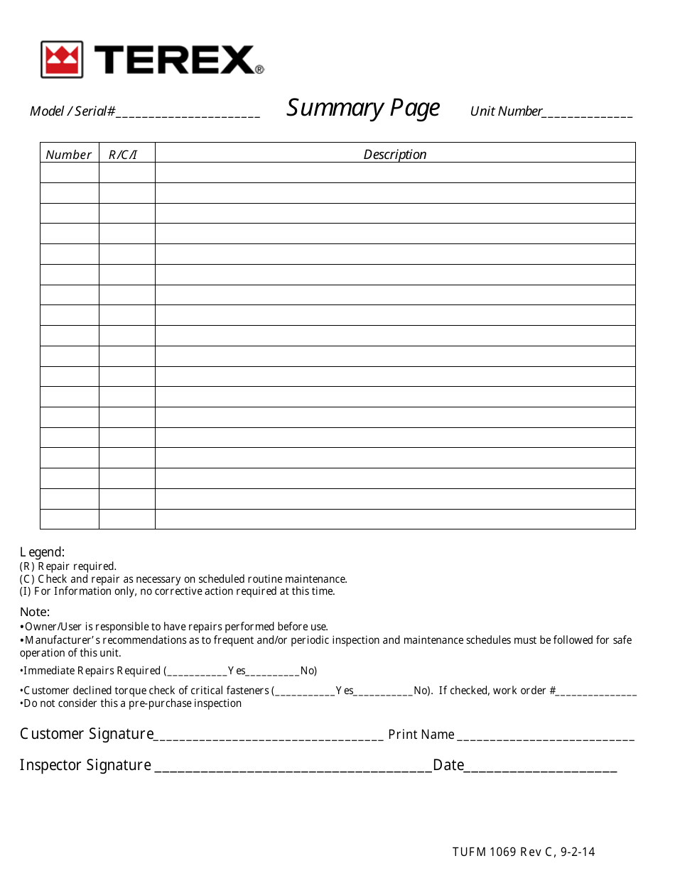 Aerial Platform Frequent Inspection / Maintenance Form - Terex, Page 4