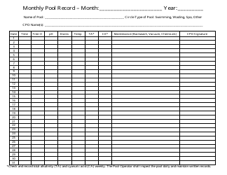 &quot;Monthly Pool Record Chart Template&quot;