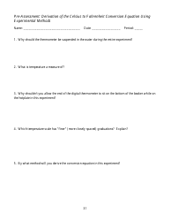 Document preview: Derivation of the Celsius to Fahrenheit Conversion Equation Using Experimental Methods Pre-assessment Worksheet