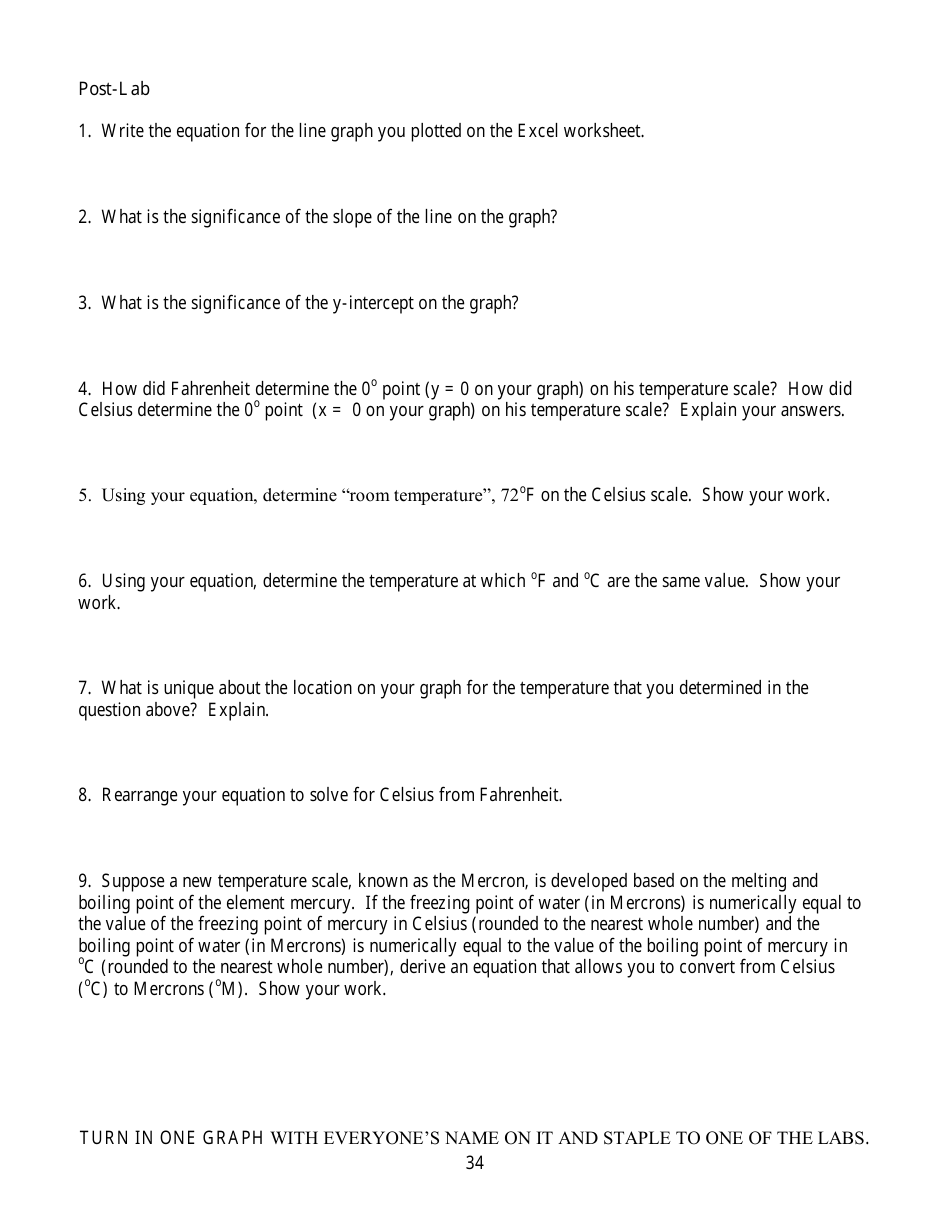 Derivation of the Celsius to Fahrenheit Conversion Equation Using Experimental Methods Pre-assessment Worksheet, Page 4