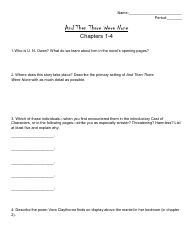 &quot;And Then There Were None Literature Worksheet&quot;