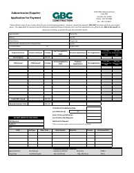Document preview: Subcontractor/Supplier Application for Payment Template - Gbc Construction - Oregon