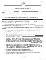 Document preview: Form 1 Hold Harmless Agreement - Fairfax County, Virginia
