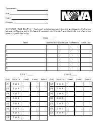 Document preview: Six Teams Volleyball Tournament Schedule Template - Nova