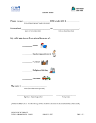 Document preview: School Absent Note Template - Clark County School District
