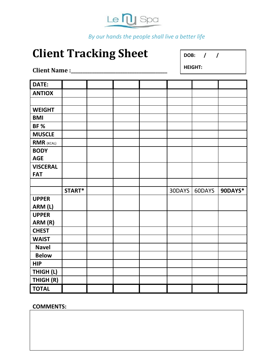 Client Tracking Sheet Template - Le Nu Spa
