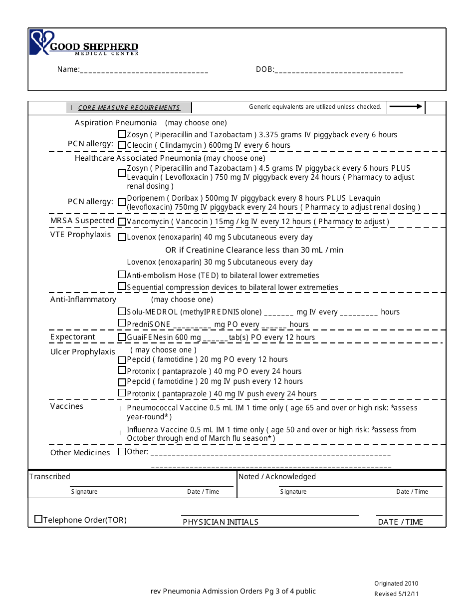 Pneumonia Admission Orders - Good Shepherd Medical Center, Page 3