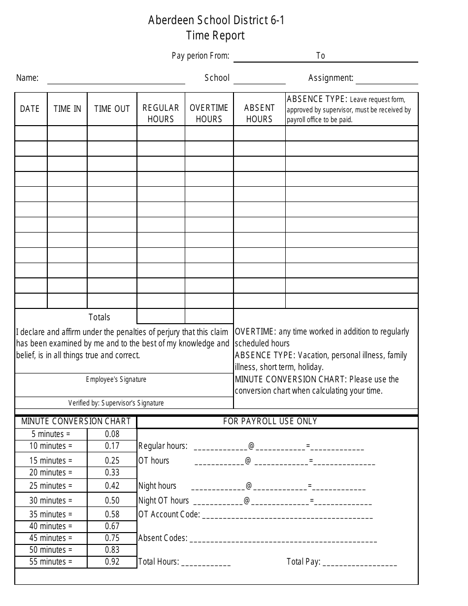 Time Report Template - Aberdeen School District 6-1, Page 1