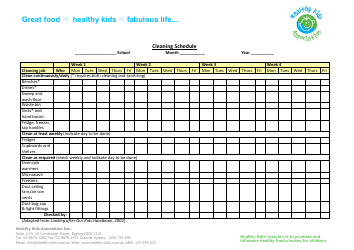 &quot;Weekly Cleaning Schedule Template - Healthy Kids Association Inc.&quot;