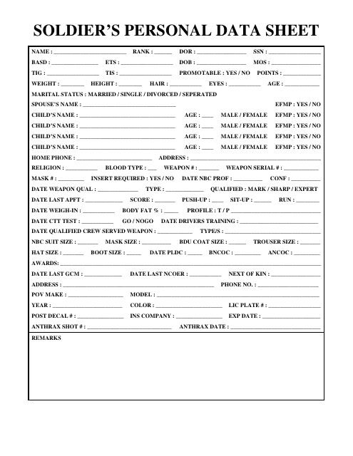 Soldier's Personal Data Sheet