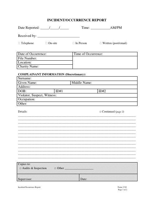 Incident/Occurrence Report Form