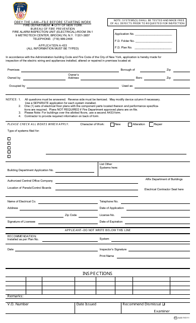 Form A-433 Inspection Report - New York City