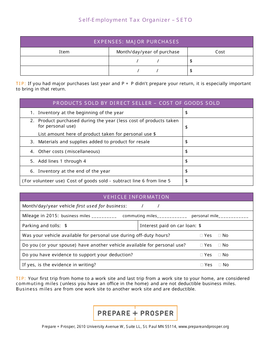 Self-employment Tax Organizer Template, Page 4
