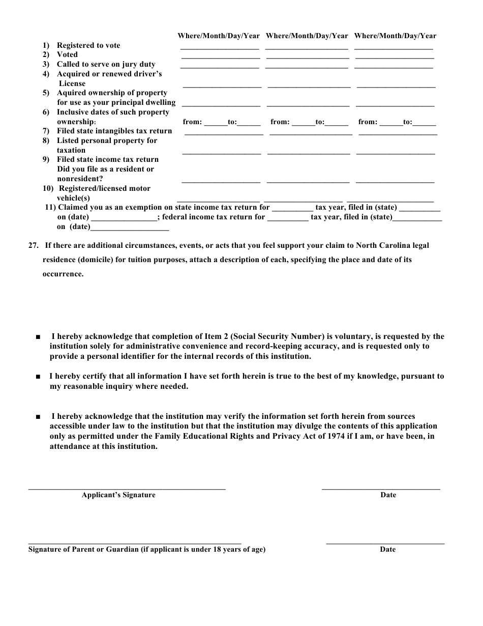 North Carolina Residence  Tuition Status Application Form - North Carolina, Page 4
