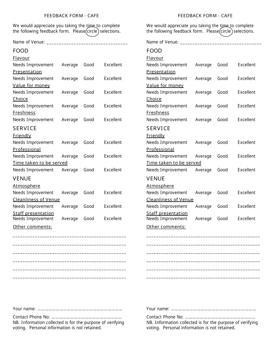 Cafe Feedback Form Fill Out, Sign Online and Download PDF