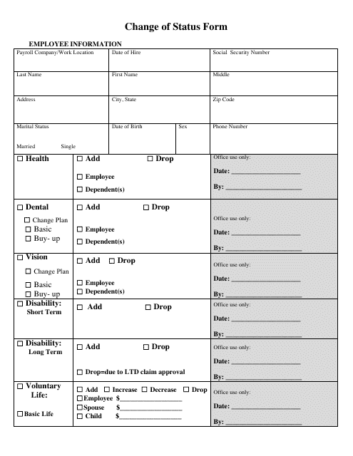 Employee Change of Status Form - Table Download Pdf