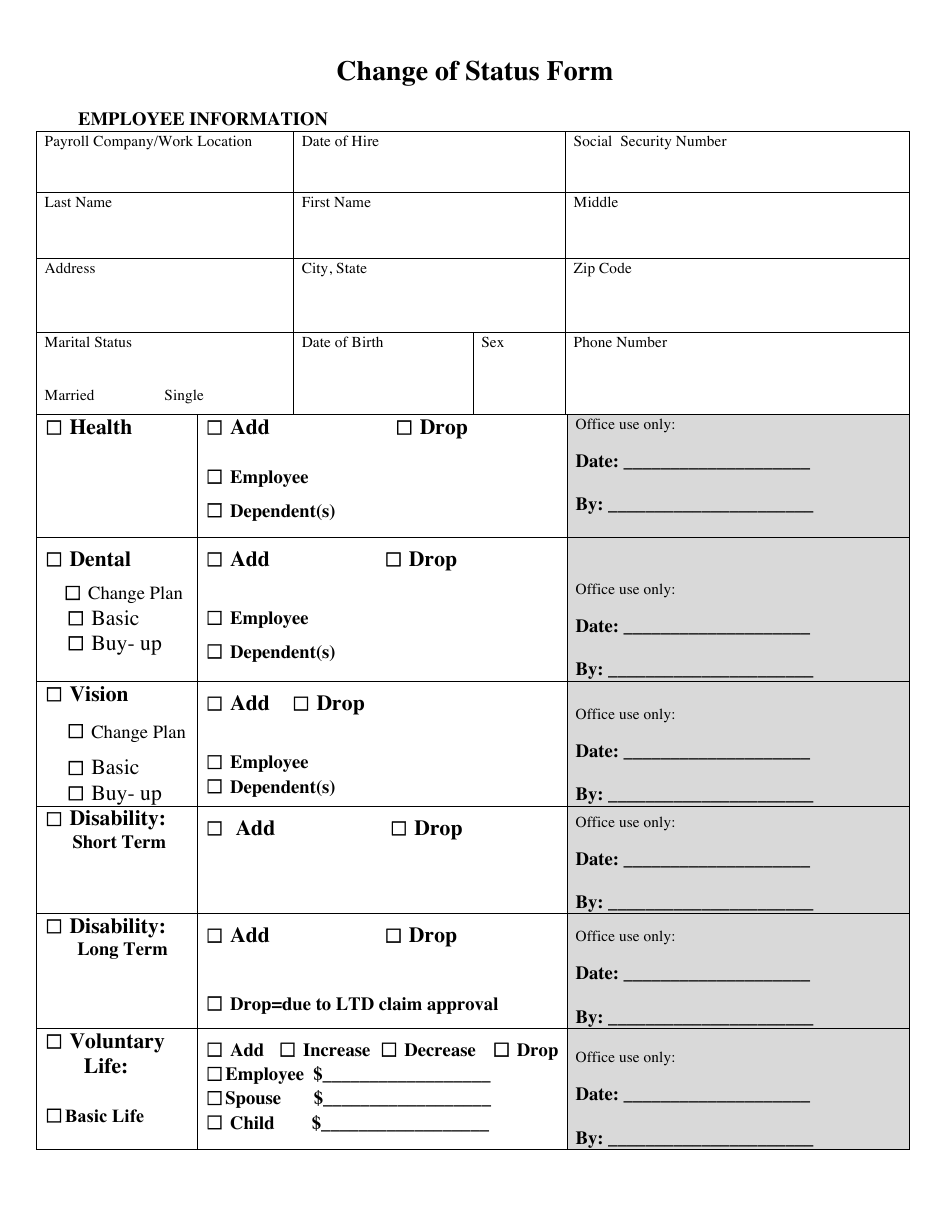 Employee Change of Status Form Table Fill Out, Sign Online and