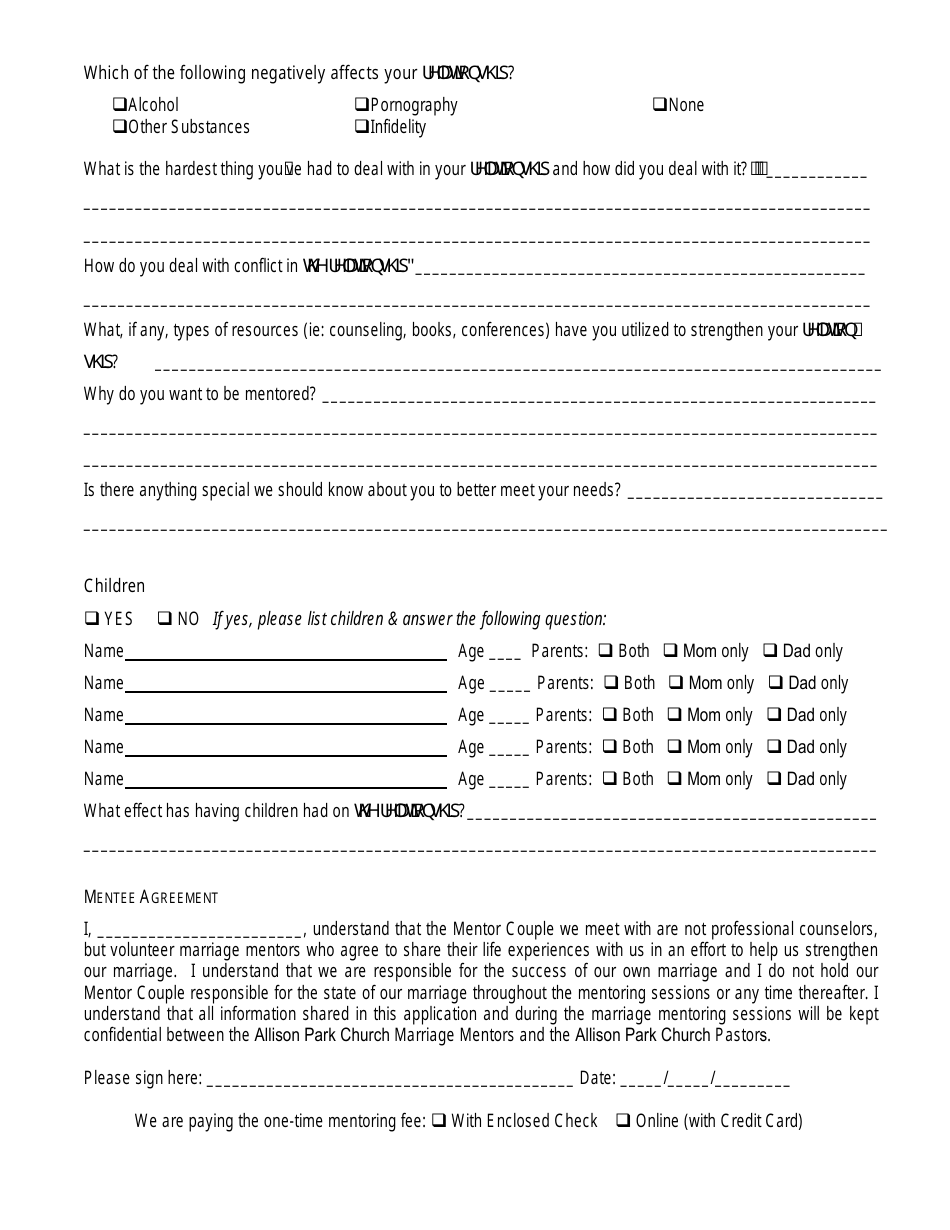 Marriage Mentoring Request Form - Allison Park Church - Pennsylvania, Page 2