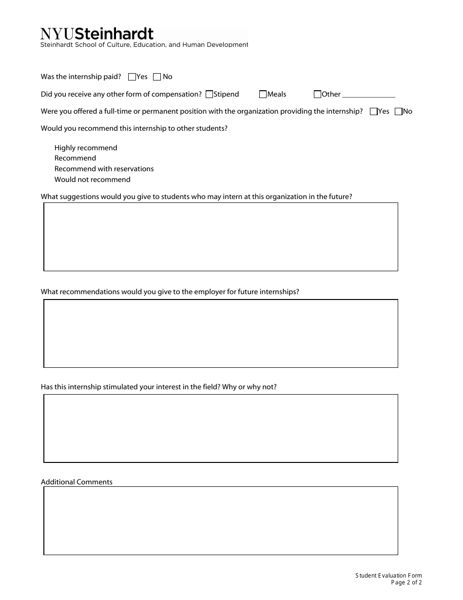 Student Evaluation of Internship - Nyu Steinhardt - Fill Out, Sign ...