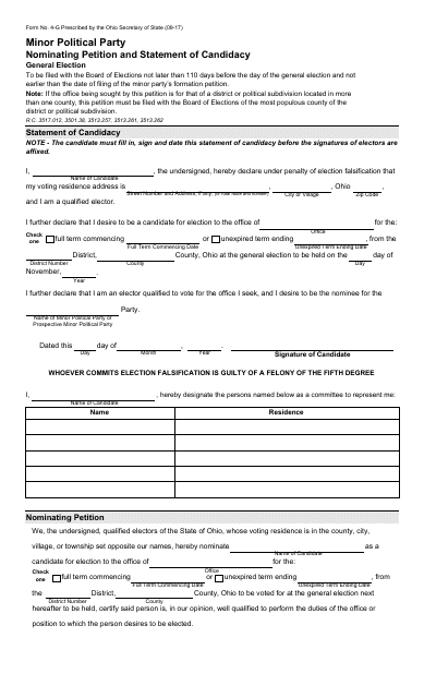 Form 4-G Minor Political Party Nominating Petition - General Election - Ohio