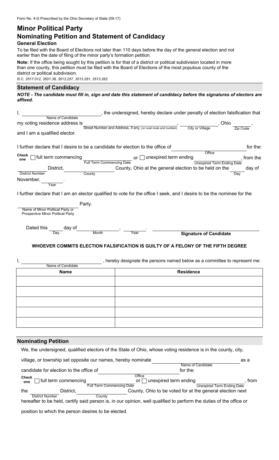 Form 4-G - Fill Out, Sign Online and Download Fillable PDF, Ohio ...