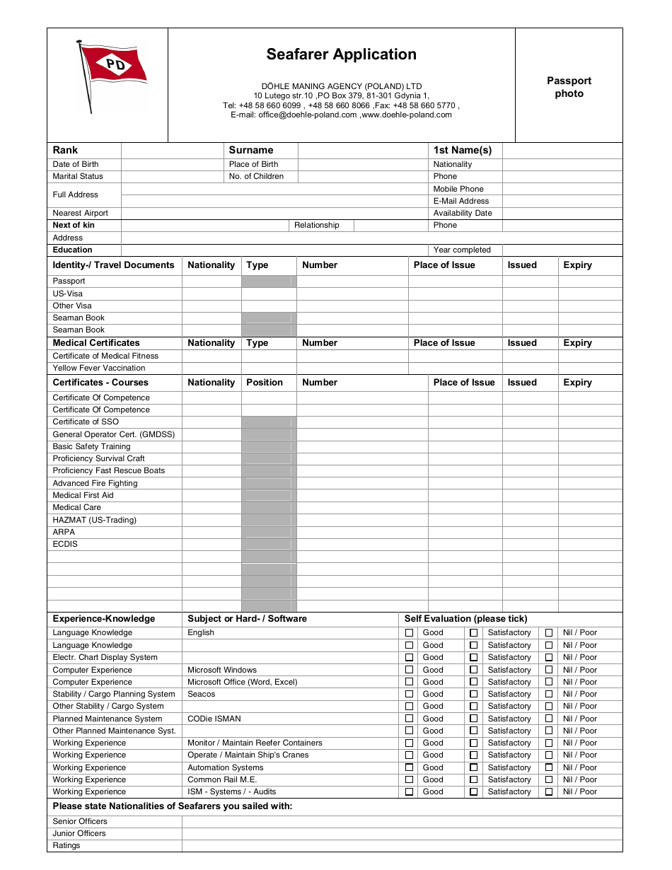 Seafarer Application Form - Dohle Maning Agency - Poland, Page 1