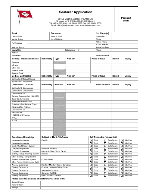 Seafarer Application Form - Dohle Maning Agency - Poland