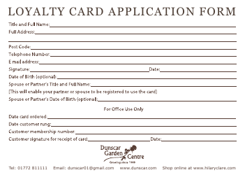 Document preview: Loyalty Card Application Form - Dunscar Garden Centre