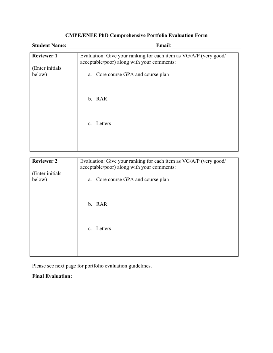 Cmpe / Enee Phd Comprehensive Portfolio Evaluation Form, Page 1