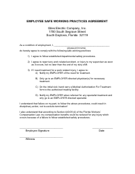 Document preview: Employee Safe Working Practices Agreement Template - Gas Electric Company - Florida