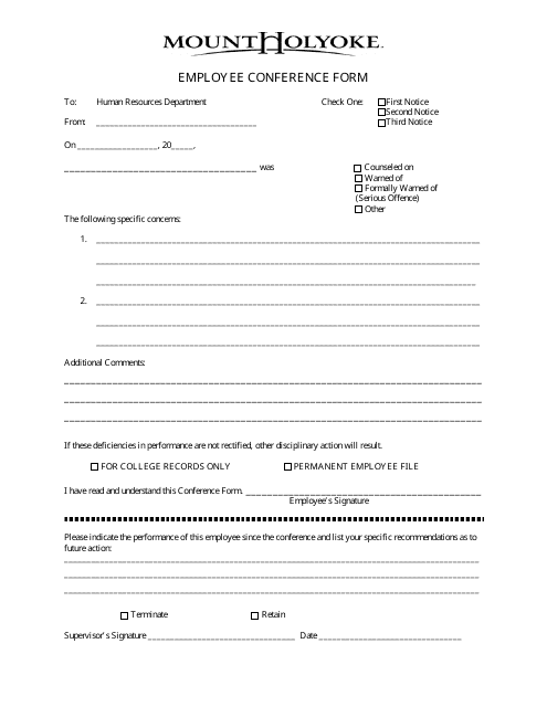 Employee Conference Form - Mount Holyoke College Download Pdf