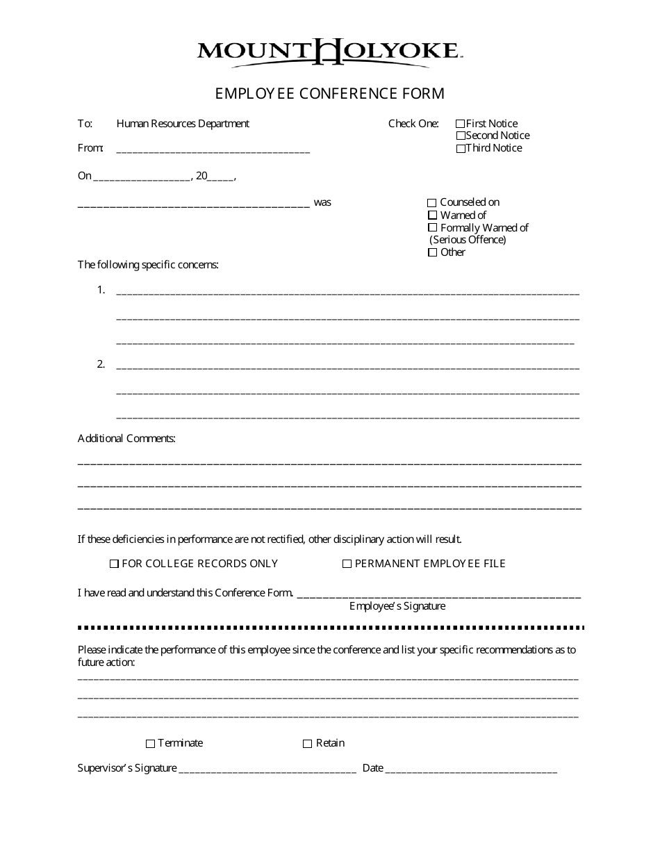 Employee Conference Form - Mount Holyoke College - Fill Out, Sign ...