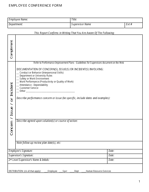 Employee Conference Form - Without Note Download Pdf