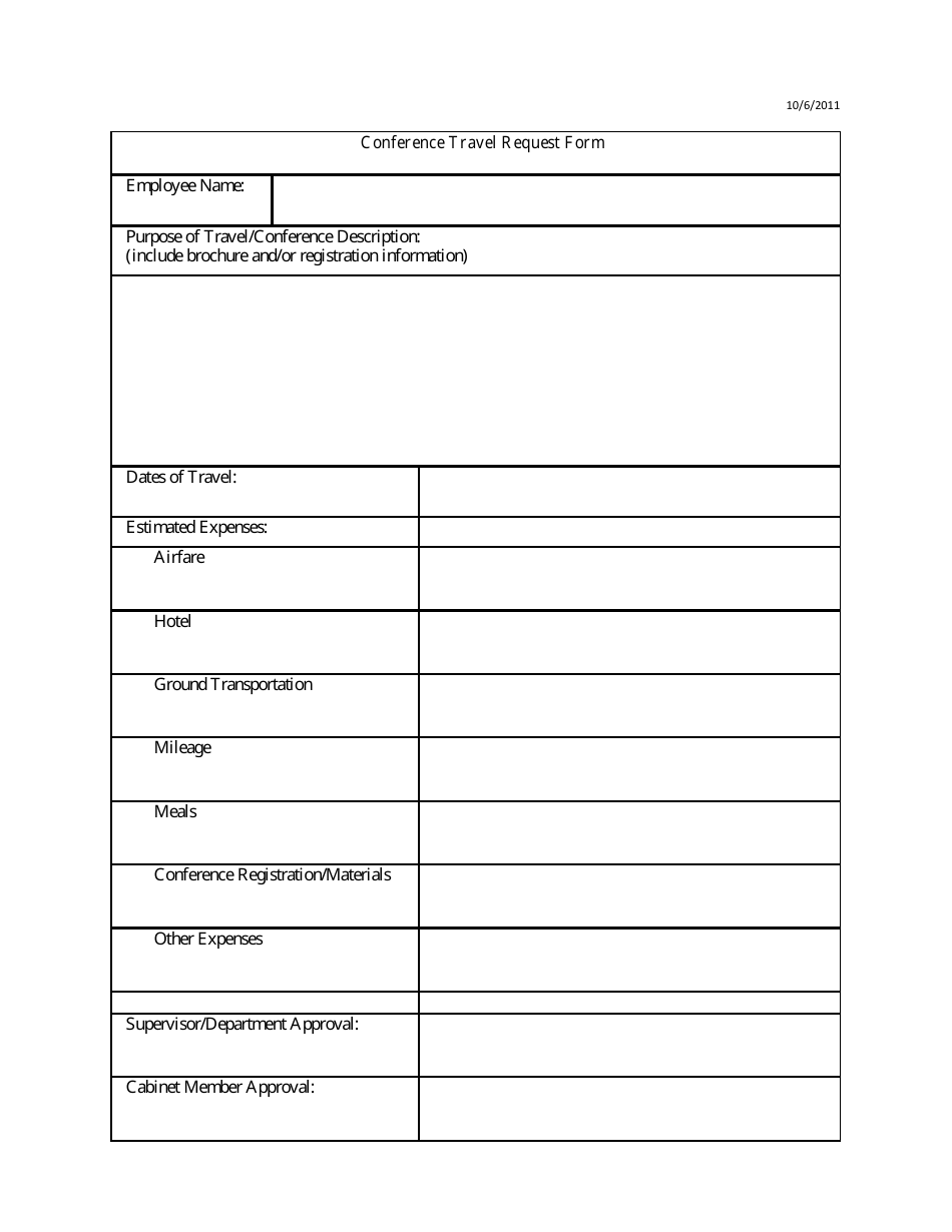 Conference Travel Request Form, Page 1