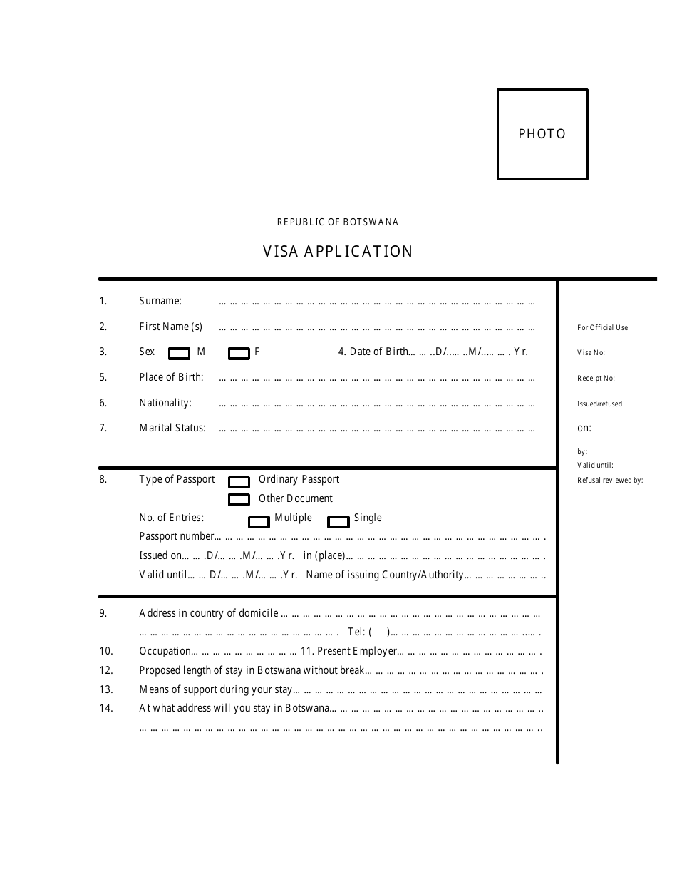 Botswana Visa Application Form, Page 1